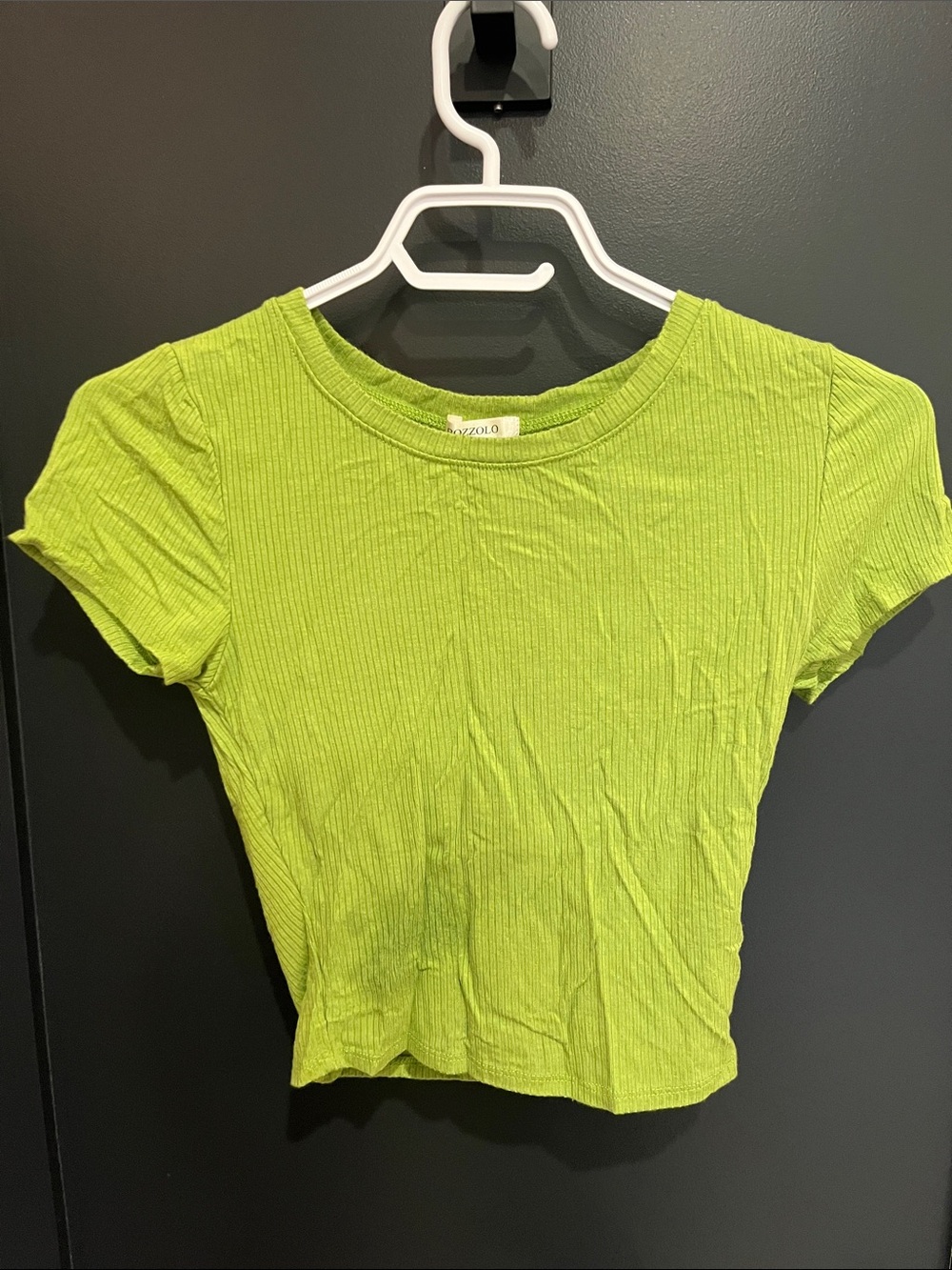 Bozzolo Lime Green Ribbed Crewneck Crop Top